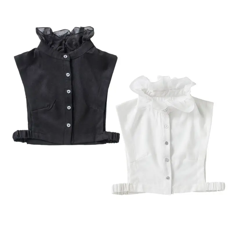 

Sweet Ruffles Fake Stand Collar Female High Neck Chiffon Detachable Half Shirt B95F