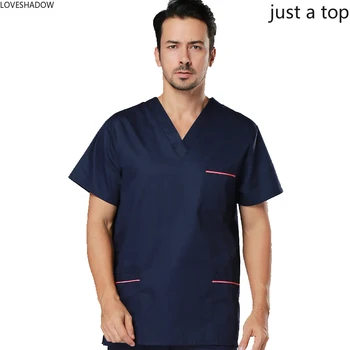 

Men's Scrub Top Classic Vcollar Top Pure Cotton/Polyester Cotton Surgery Scrubs Short Sleeve Medical Uniforms Pharmacist Doctor