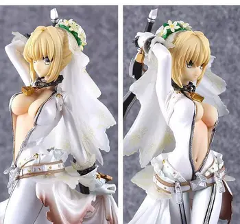 

Fate Stay Night Anime Wedding dress Saber Nero Bride Version saber lily PVC Action Figure Collection Model Doll Toys Gift 25CM