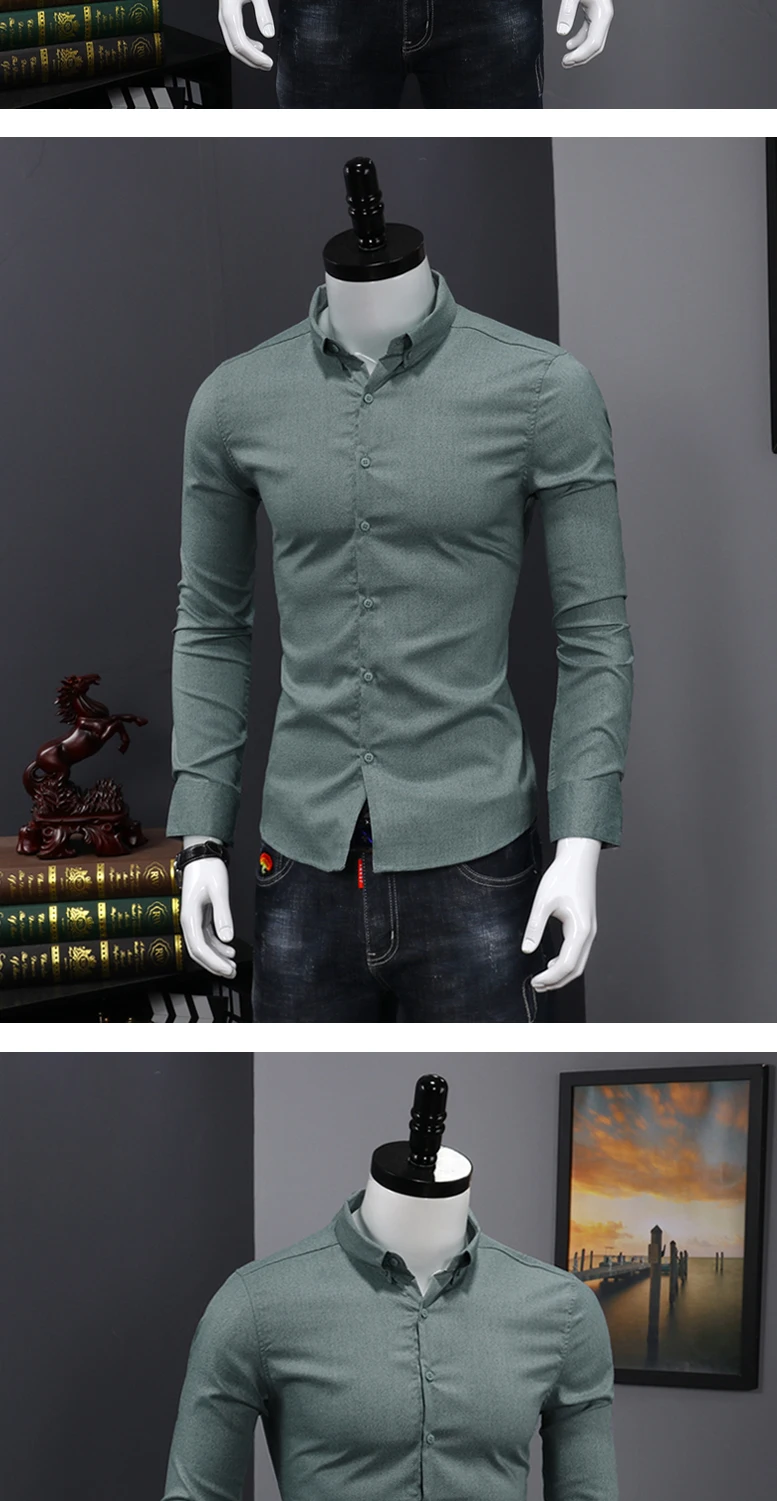 Non-iron мужские рубашки с длинным рукавом сплошной цвет Формальная деловая рубашка Брендовые мужские рубашки белые мужские топы