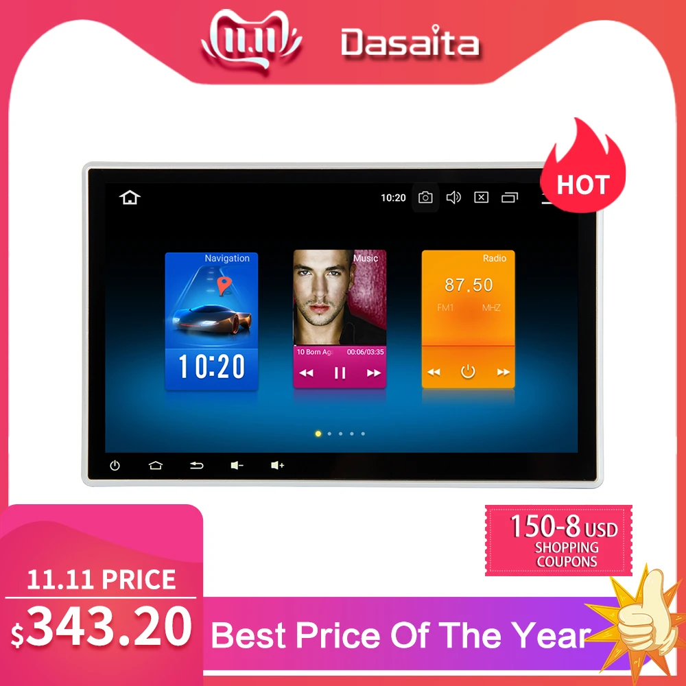 

Dasaita 10.2" Android 9.0 Car GPS Radio Player for 2 Din Universal with Octa Core 4GB+32GB Auto Stereo Multimedia Headunit