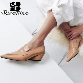 

RIZABINA Pointed Toe New Women Pumps Real Leather Casual Women Shoes Wedges Party Lady Office Slip On Female Footwear Size 33-43