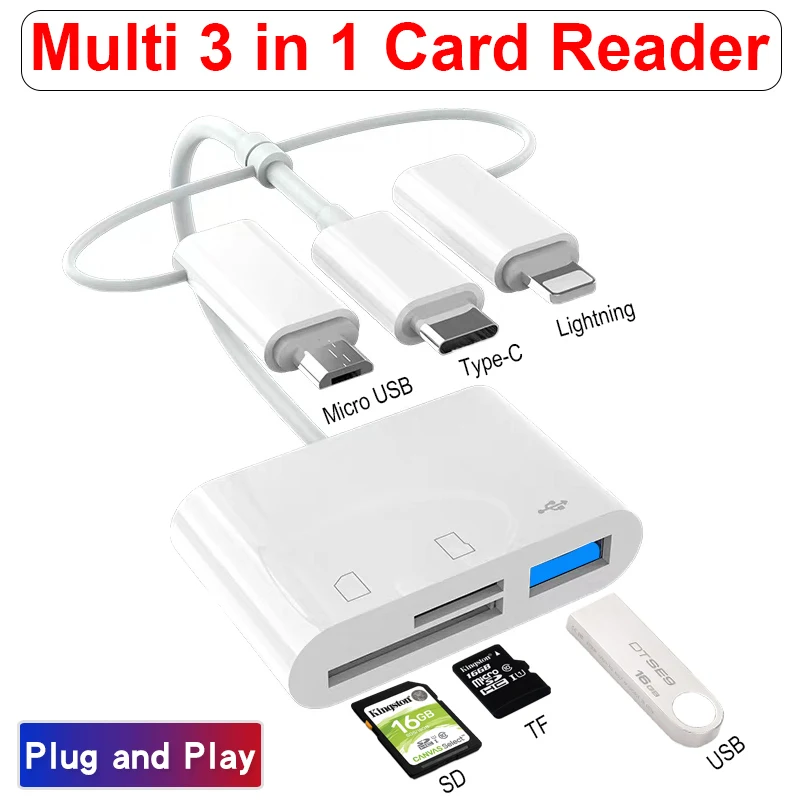 INGELON мульти 3 в 1 USB Micro SD кард ридер Type C & MicroUSB Lightning конвертер адаптер для iphone Macbook