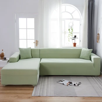 

Solid Color Corner Sofa Cover for Living Room Elastic Universal Couch Case Polyester Sofa Slipcover Light-green 1/2/3/4-Seat