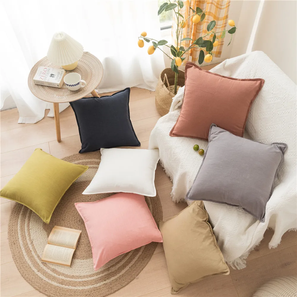 

Factory Direct ale Modern And Simple Solid Color Craftsmanship Double Needle Crimping Cotton Linen Sofa Cushion Cover