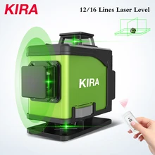 Kira nível 16 linhas 12 linhas laser 4d auto-nivelamento 360 horizontal e vertical cruz super poderosa linha de feixe de laser verde
