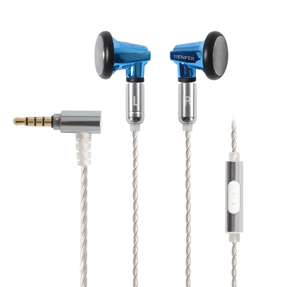 Blue silver with mic SENFER PT15 в ухо наушник HIFI Earburd Графен Динамический драйвер с MMCX съемный Отсоединяемый кабель металлический наушник KP120 KP110 - Цвет: Blue silver with mic