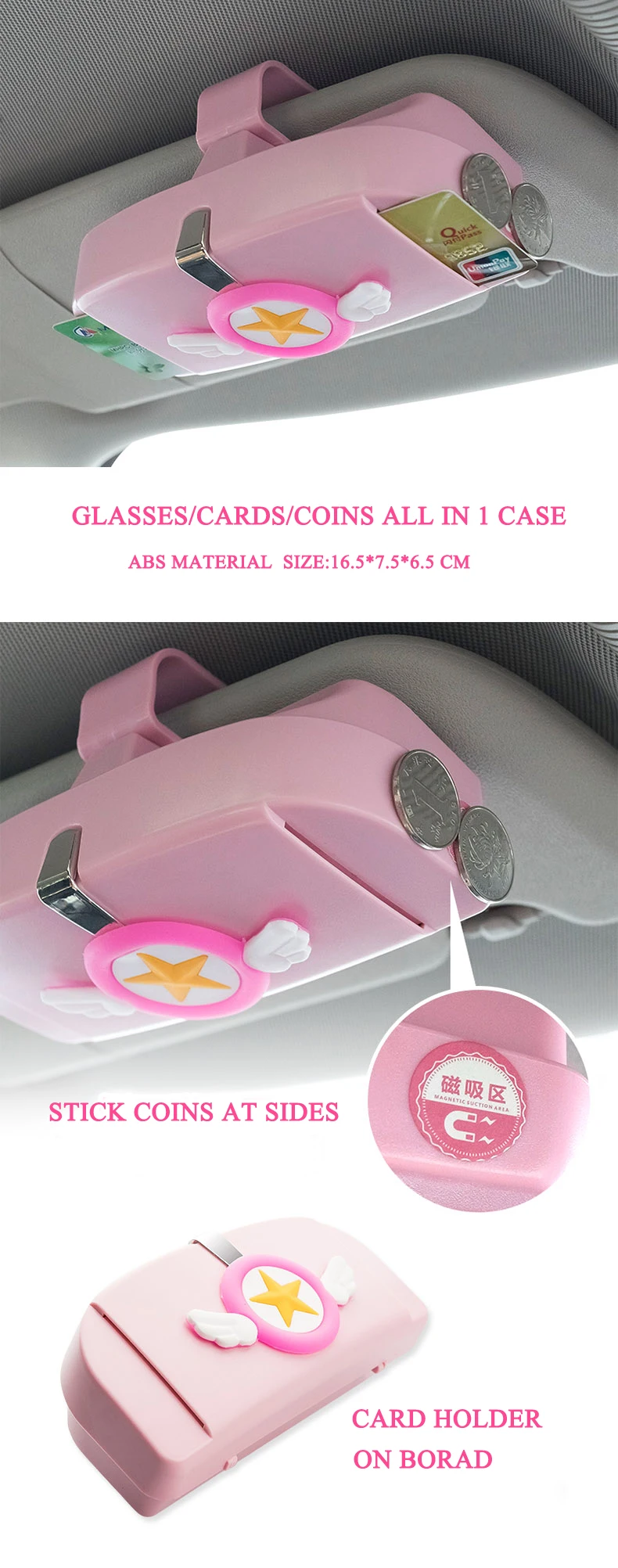 E-FOUR Cute Glasse Case Car unglasses Holder Case Glasses holder box Storage Box for Universal Adjustable Pink Decorative Cars