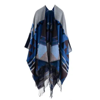 

Womens Boho Winter Poncho Shawl Cape Colorful Geometric Tassels Cardigan Wrap new