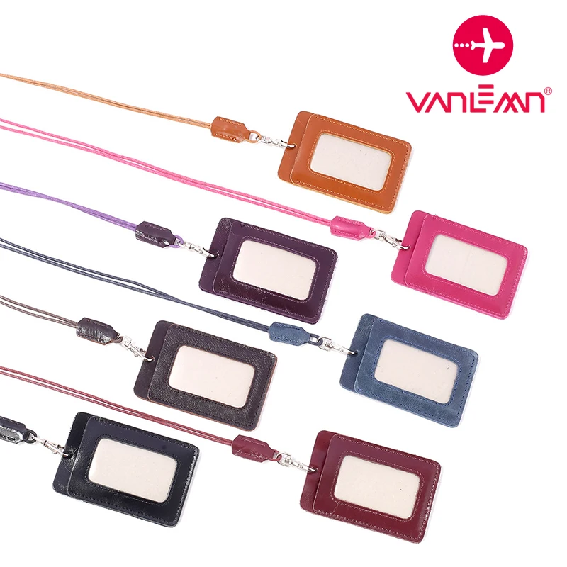 정품 가죽 작업 카드 소지자 세로 이름 태그 카드 여성 남성 ID 카드 소지자 넥 끈 캠퍼스 카드 버스 카드 케이스 신규 