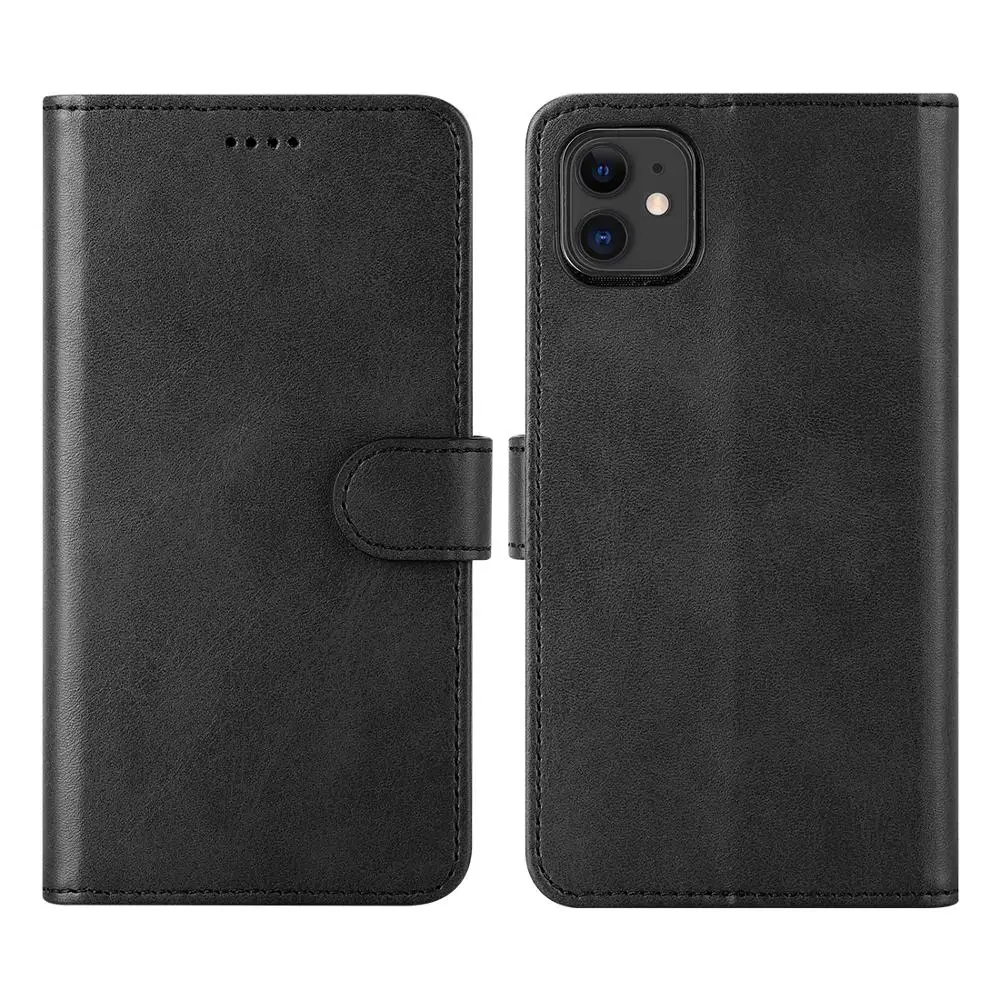 Чехол из натуральной кожи для iPhone 11, чехол-книжка с откидной крышкой и подставкой для карт, Магнитный чехол-книжка для iPhone 11 Max 6,1 дюймов - Цвет: black