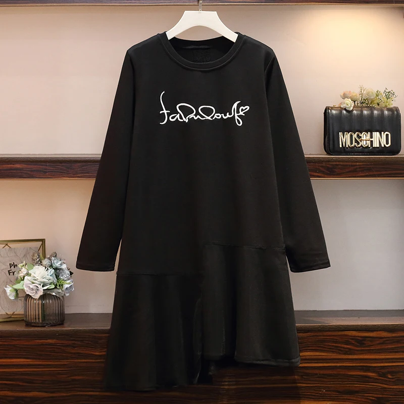 XL-5XL плюс размер женское платье-свитер осень 2019 письмо вышивка длинный рукав