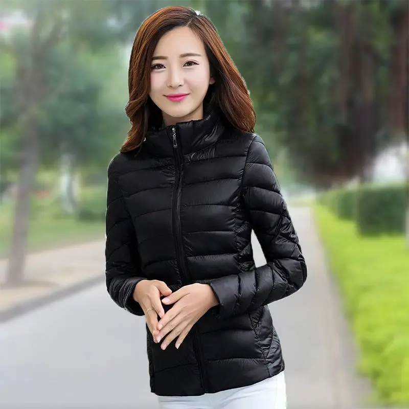 

Short Winter Jacket Women Parka Coat Simple Plus Size 2019 Fall Autumn Ladies Thin Down Female Clothing Outwear Solid Collar 69
