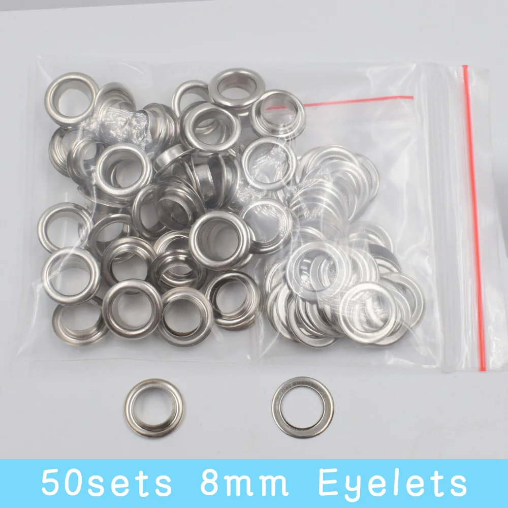 50sets 8mm 50 комплектов Серебряных 3,5 мм/4 мм/4,5 мм/5 мм/6 мм/8 мм металлических люверсов для одежды DIY аксессуары для одежды для кожаных бирок/колпачков/сумок/ремней для обуви - Цвет: 50sets 8mm