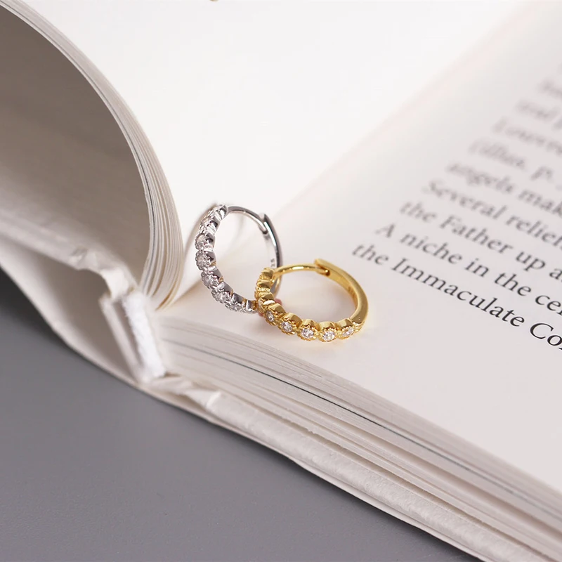 GHIDBK Ins маленькие серьги из стерлингового серебра 925 пробы круглый фианит золотые Изящные кубические Серги-Обручи из циркония серьги женские минималистичные обручи оптом
