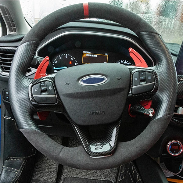 Для Ford Fiesta MK8 Focus MK4 ST накладка на руль ABS углеродное волокно Stlye наклейки автомобильные аксессуары
