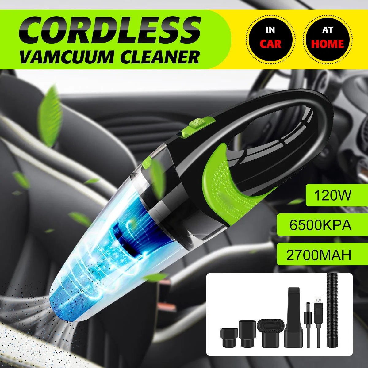 

6500pa Strong Power Car Vacuum Cleaner DC 12 Volt 120W Cordless Wet and Dry Dual Use Auto Portable Vacuums Cleaner For home