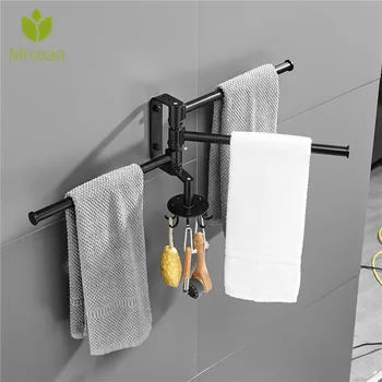

Space Aluminum Towel Bar Rotating Towel Rack Rail Bathroom Kitchen Spatula Wall-mounted Hook Towel Bars Holder Accessorises