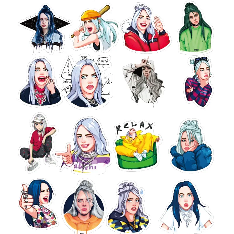 50 шт. Billie Eilish мультфильм стикер водонепроницаемый чемодан DIY ноутбук гитара игрушка для скейтборда прекрасный стикер s