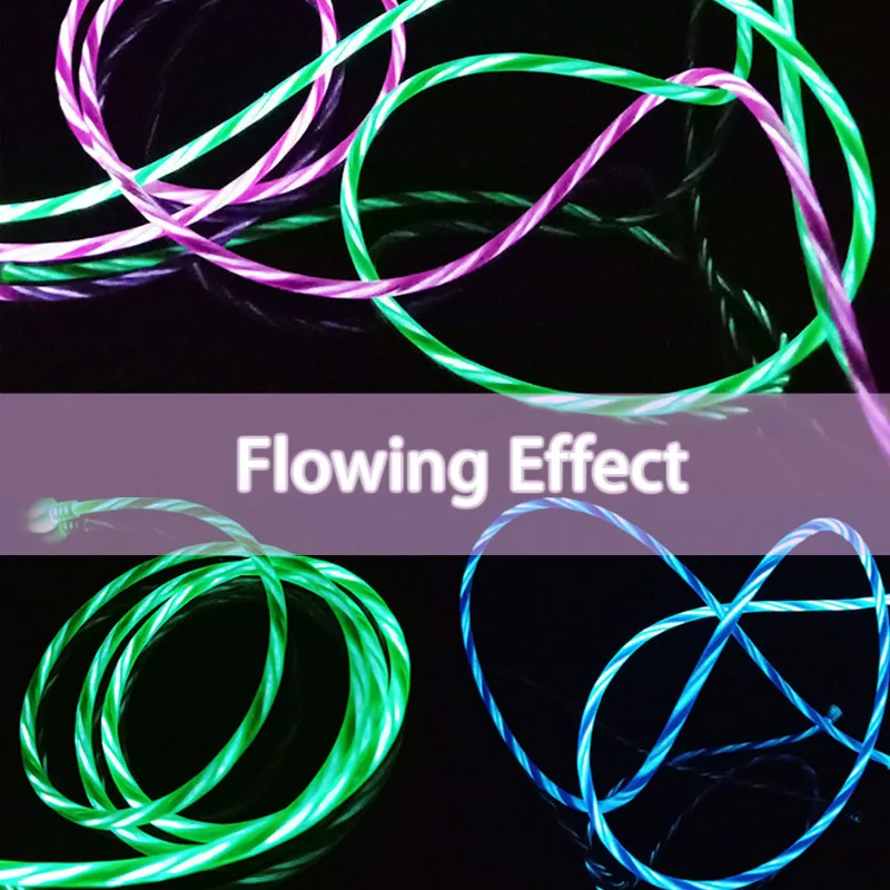 

USB Charger Cable for Mobile Phone Micro USB Type C Charge Cable for iPhone Charging Glow LED Glow Flowing Data Cord