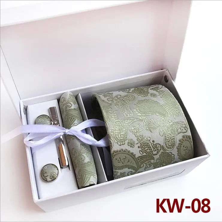 Kw-08 Клетчатый мужской набор галстуков удлиненный размер 145 см* 8 см галстук темно-синий Пейсли шёлк-жаккард Тканый шейный галстук костюм Свадебная вечеринка - Цвет: Kw-08
