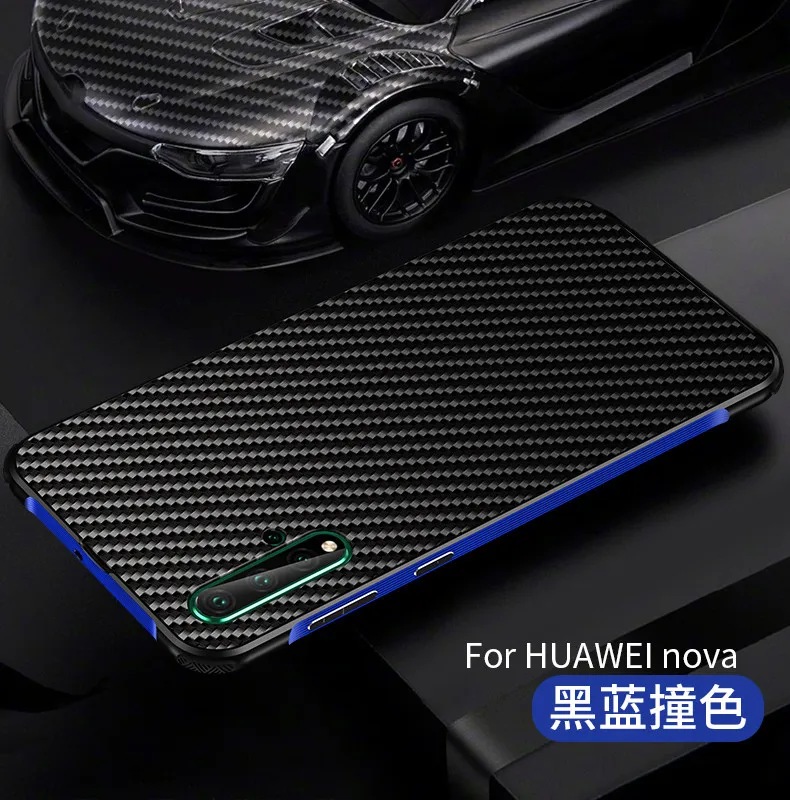 Для huawei Nova 5 Nova 4 Чехол, металлический каркас алюминиевый бампер сплав рамка Защитная крышка военный класс Броня углеродного волокна - Цвет: Синий