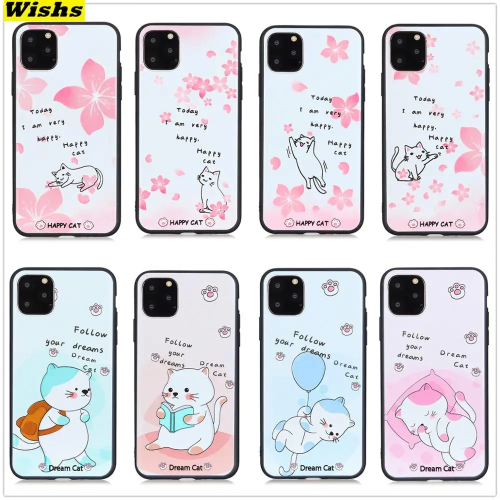 

Cartoon Cat Emboss Silicone Cases for iPhone 11 Pro Max Xs Max XR 7 8 6 6S Plus X case Dream cat Happy Cat Soft TPU Back Cover