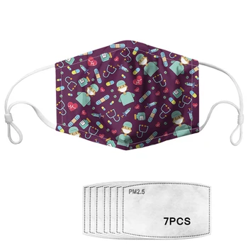 

Customized Life Saver Women's Mask with 7 Filter Purple Nurse Design Women/Men Mouth Mask Dustproof Elastic Mouth Cover Masks