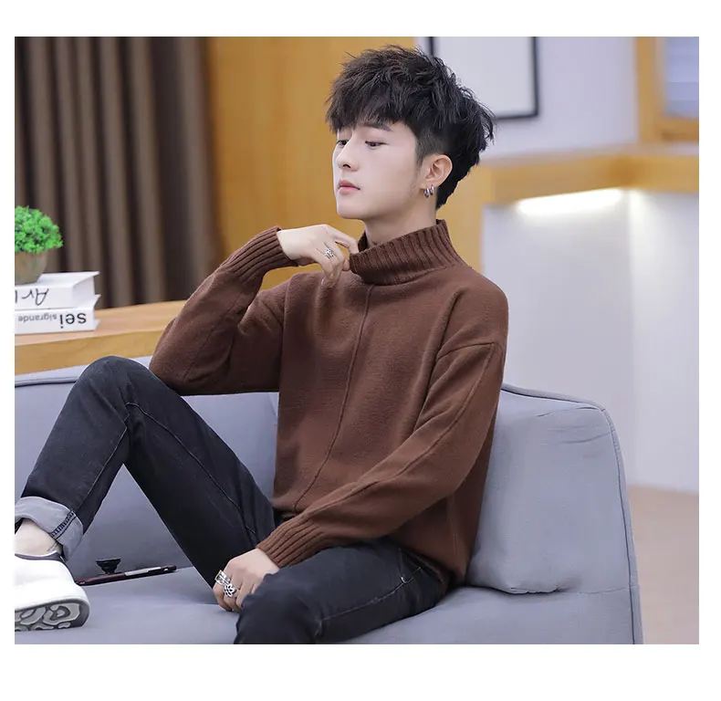 Зимний толстый теплый мужской свитер с высоким горлом, фирменные мужские свитера с высоким воротом, облегающий пуловер, Мужская трикотажная одежда