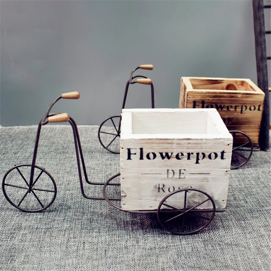 

VOGVIGO Wooden Tricycle Model Flower Pot Wrought Iron Bicycle Flower Stand Indoor Storage Rack Home Garden Desktop Decor Crafts