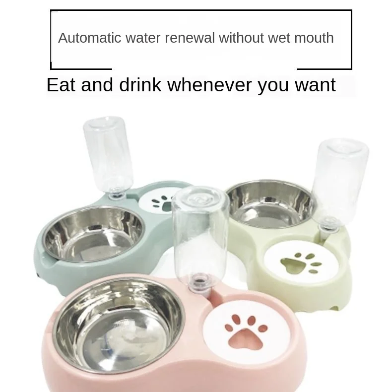 Double Pet Bowls Dog Cat Puppy Bowls Food Water Feeder Stainless Steel Pet Drinking Dish Feeding Supplies Small Dog Accessories