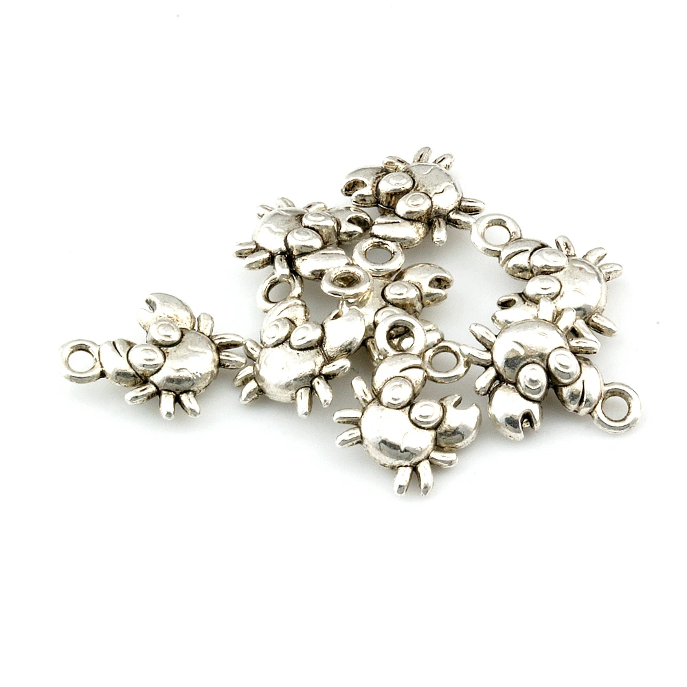100Pcs  Alloy Crab Charms Pendants DIY Necklaces Crafts Handmade Findings Tibetan Jewelry 12x10.5mm A-612