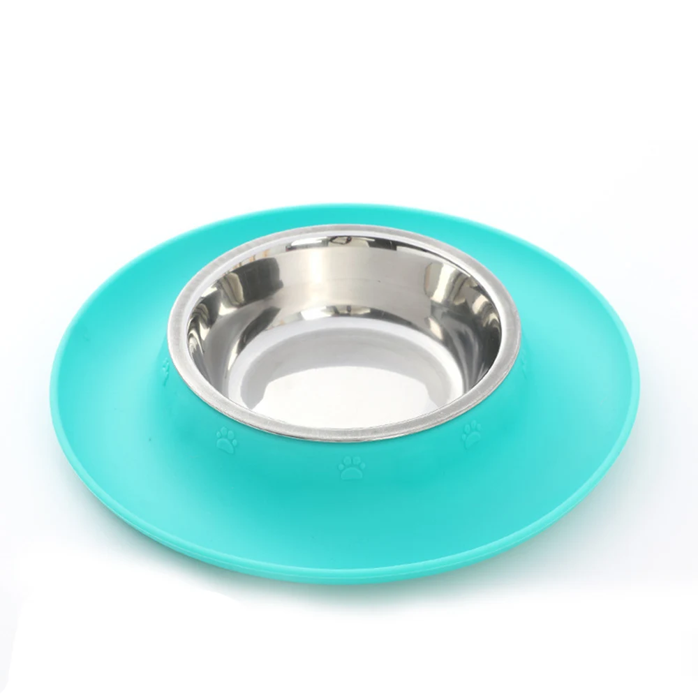Blue Силиконовые Нескользящие кормушки для домашних животных подача воды пищи двойные миски для кошек собак из нержавеющей стали кормушки для домашних собак миска для еды - Цвет: Blue