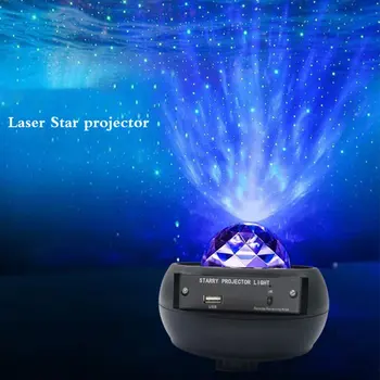 

USB LED Star Projector Light Music Starry Water Wave LED Night Light Bluetooth Projector Sound-Activated Projector Light