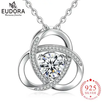 

EUDORA Unique 925 Sterling Silver Celtic knot Pendant with Shining CZ Fashion trinity knot Necklace good luck Lady Jewelry D094