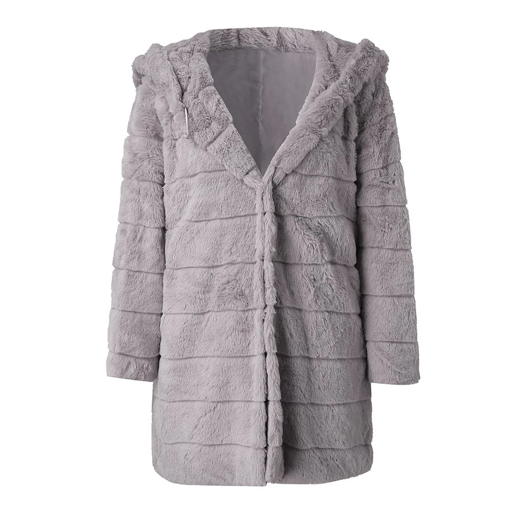 CHAMSGEND, осенне-зимнее пальто, женское теплое пальто, женская куртка с искусственным мехом, женская верхняя одежда, плюшевое пальто с капюшоном, длинное пальто 1024