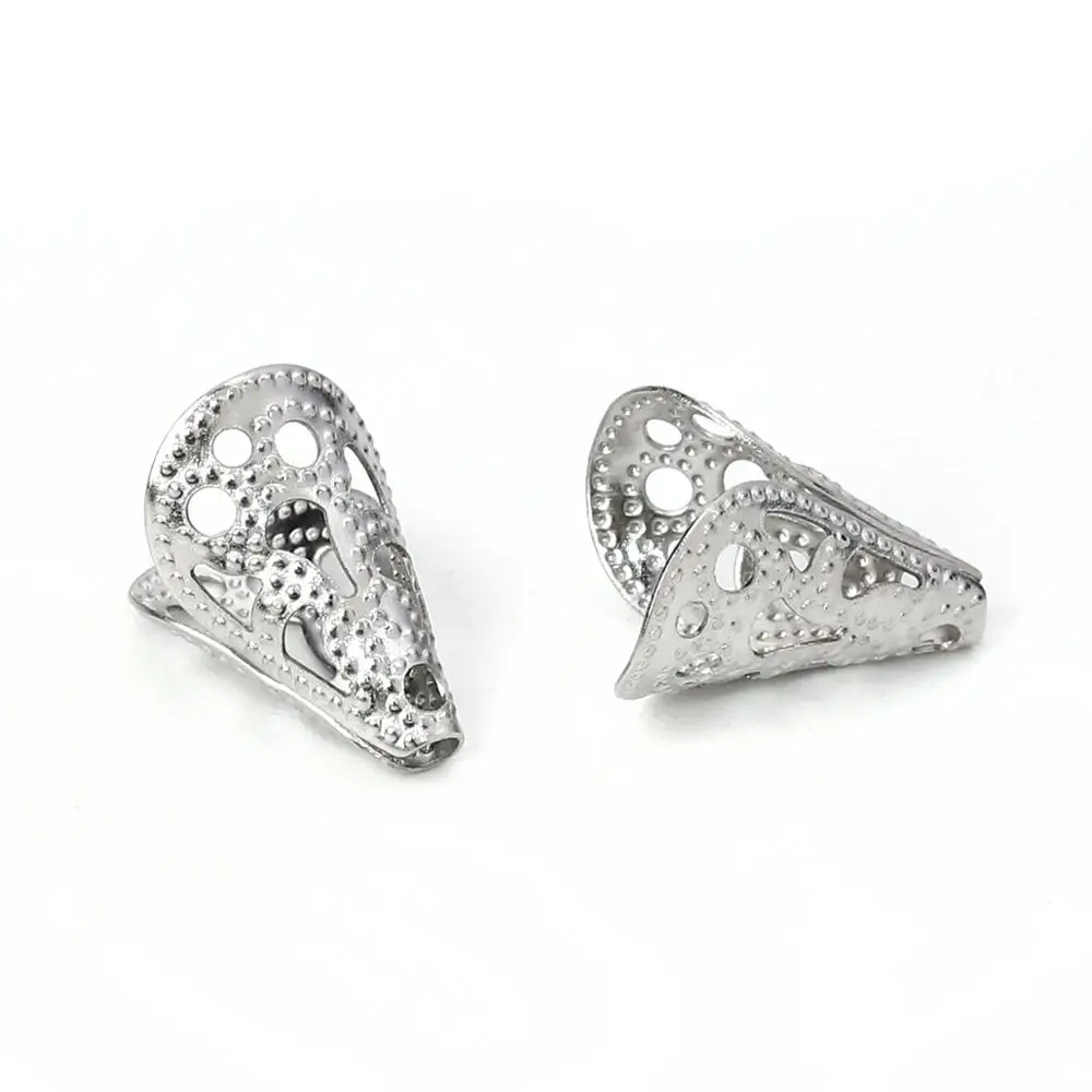 DoreenBeads 304 Бусы из нержавеющей стали колпачки конус Серебряный тон для самодельных ювелирных изделий(подходит 12 мм бусины) 12-22 мм x 8-9 мм, 20 шт