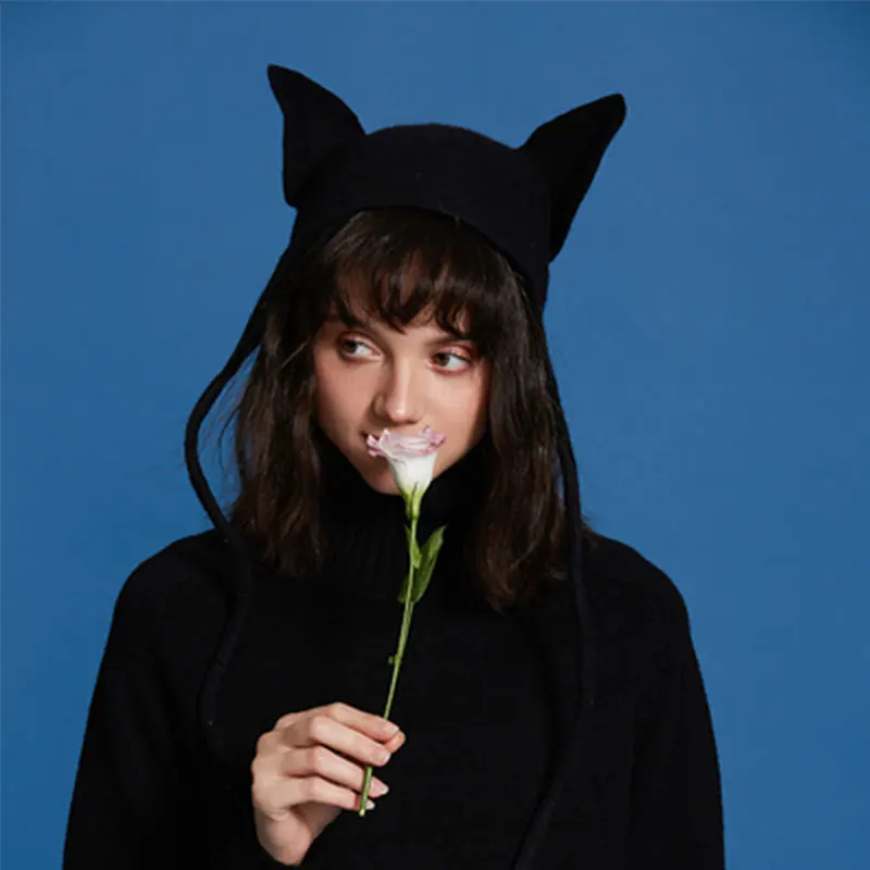 

Casual Handmade Autumn Winter Wool Cap Cute Cat Ears Warm Berets Korean style Ladies Beret Hats Chic Sweet Christmas Caps New