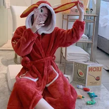 Коралловая бархатная Пижама женская осенняя и зимняя утолщенная плюшевая ночная рубашка Длинная Ночная рубашка с капюшоном прекрасная зимняя фланелевая можно носить