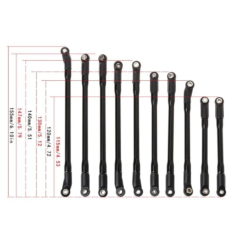 

10Pcs/Set Metal Link Set Plastic Rod End for 1/10 RC Crawler Car Axial SCX10 II 90046 090B