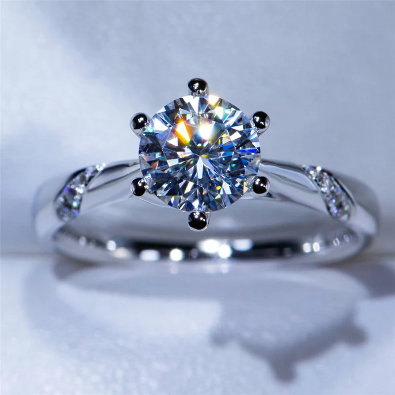 14 к кольцо из белого золота 1.0ct 2.0ct 3.0ct кольцо с муассанитом круглой огранки простой стиль обручальное кольцо юбилейное кольцо для женщин