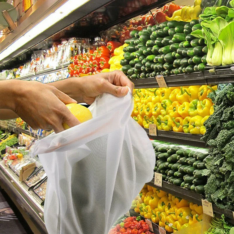 Shopping Bags Hot Sale Reusable Produce Bags Cotton Vegetable Bags Mesh Drawstring Home Kitchen Fruit&Vegetable Handbag Net