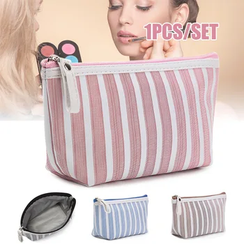 

Travel Makeup Pouch Travel Zipped Striped Printed Cosmetic Bag Toiletry Organizer Purse Fashion Women Lady Pouch Storage Gifts