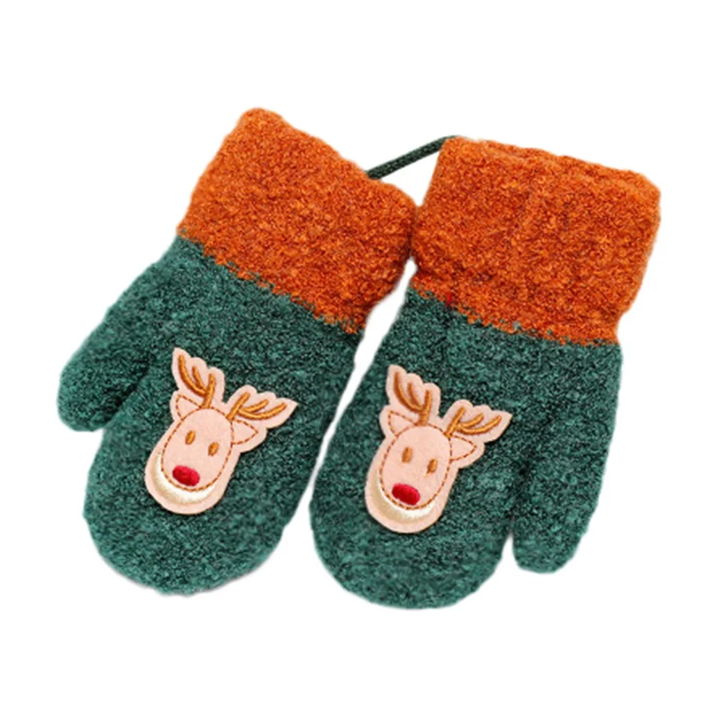 Детские Рождественские теплые вязаные перчатки, зимние перчатки с принтом, рождественские толстые варежки со снежинками, горячая Распродажа - Цвет: Army Green A