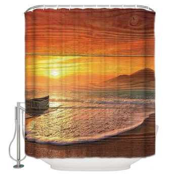 

Sunrise Over The Sea Shower Curtain Decor with Hooks Waterproof