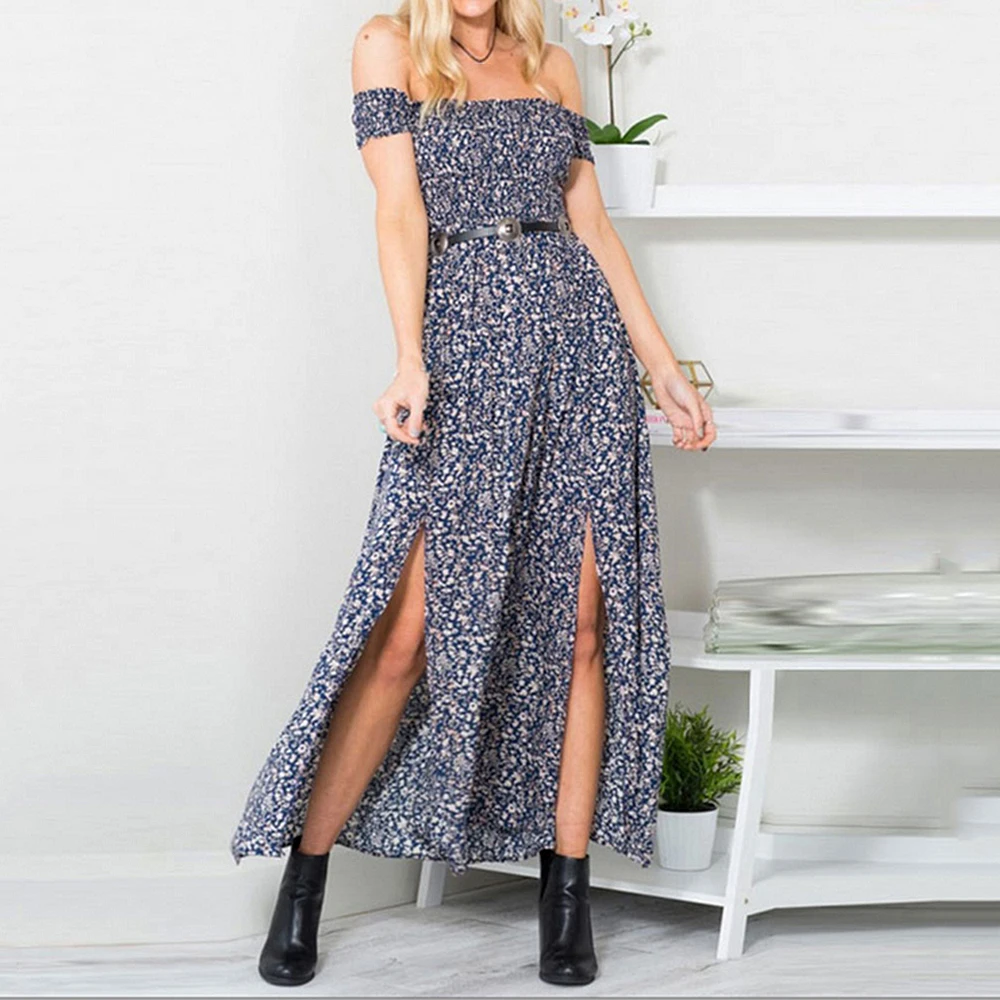 2020 Women Summer Dress Women Casual Bohemian Short Sleeve Square Neck Wrap Boho Maxi Dress Female Vestidos Plus Size Robe