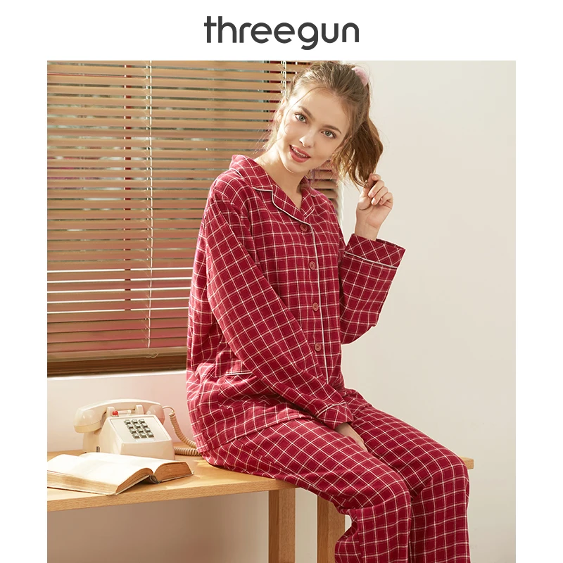 THREEGUN Пижамный комплект для мужчин и женщин Новинка года сезон осень зима