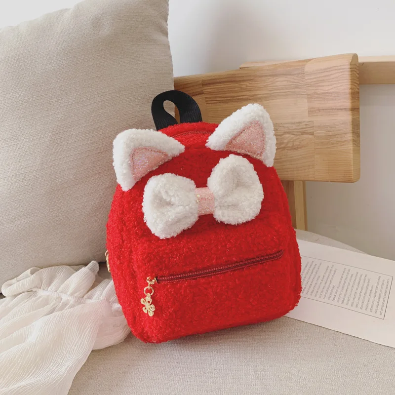 20 см плюшевые рюкзаки с мультяшным котом для детей, милые детские сумки с бантом для девочек, милые школьные сумки, мягкие милые подарки, рюкзаки для малышей - Цвет: red