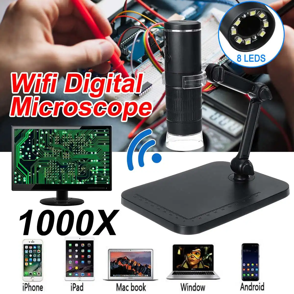 2MP Full HD 1080P wifi USB цифровой микроскоп Magnifie 1000x8 светодиодный микроскоп Лупа камера для ios Android обучения