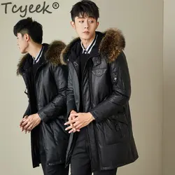 Tcyeek/куртка из натуральной кожи Зимняя мужская одежда 2019 толстый теплый пуховик из овечьей кожи куртка с капюшоном из меха енота Hiver 807098